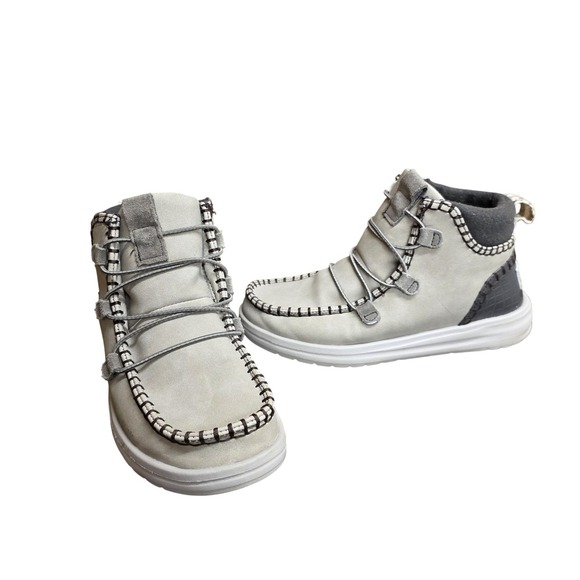 Hey Dude Shoes - Hey Dude Eloise Boots Women 5 Gray Leather Ankle Faux Fur Lined Winter Casual